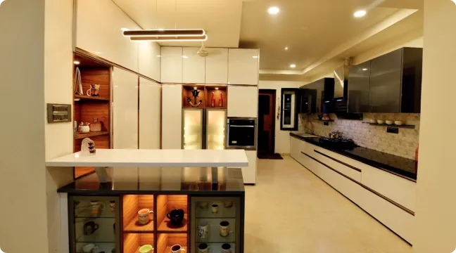 Beige In-line Modular Kitchen