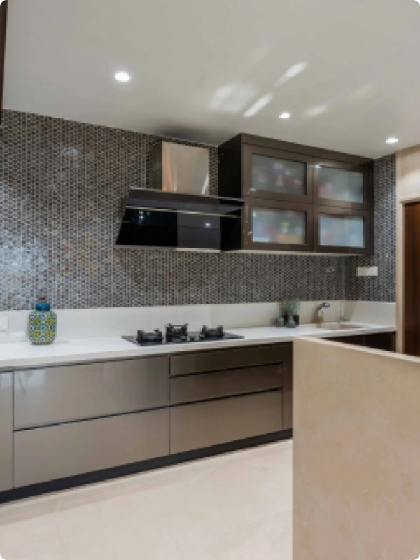 Cobalt Grey Peninsula Modular Kitchen