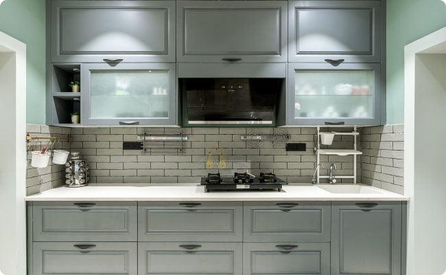 Turquoise Grey Peninsular - Concept Kitchen